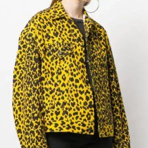 R13 YELLOW LEOPARD DENIM OVERSIZED JACKET SIZE S